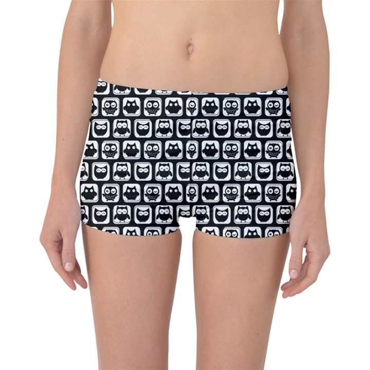 Black And White Owl Pattern Boyleg Bikini Bottoms