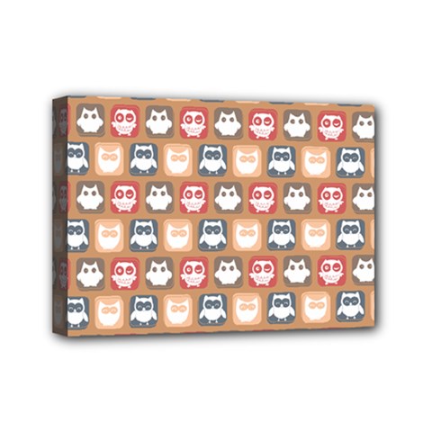 Colorful Whimsical Owl Pattern Mini Canvas 7  X 5 