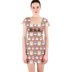 Colorful Whimsical Owl Pattern Short Sleeve Bodycon Dresses