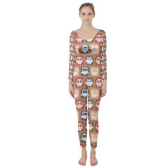 Colorful Whimsical Owl Pattern Long Sleeve Catsuit by GardenOfOphir