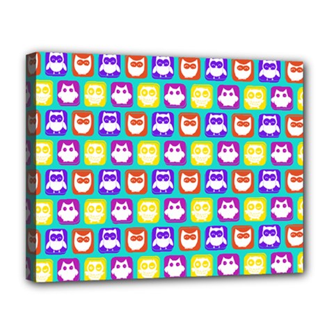 Colorful Whimsical Owl Pattern Canvas 14  X 11 