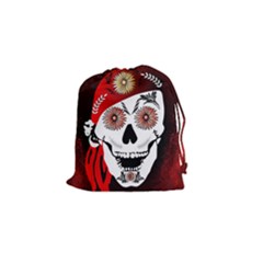 Funny Happy Skull Drawstring Pouches (small) 