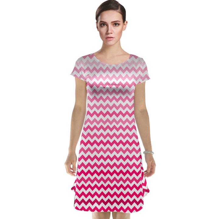 Pink Gradient Chevron Cap Sleeve Nightdresses