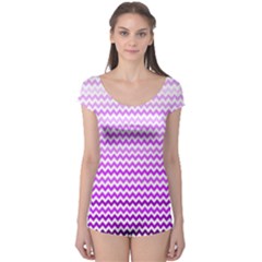 Purple Gradient Chevron Short Sleeve Leotard