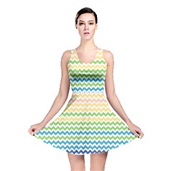 Pastel Gradient Rainbow Chevron Reversible Skater Dresses