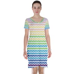 Pastel Gradient Rainbow Chevron Short Sleeve Nightdresses