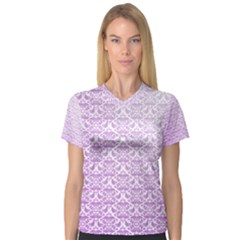 Purple Damask Gradient Women s V-neck Sport Mesh Tee