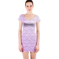 Purple Damask Gradient Short Sleeve Bodycon Dresses