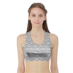 Gray Damask Women s Sports Bra With Border