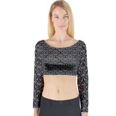 Silver Damask With Black Background Long Sleeve Crop Top