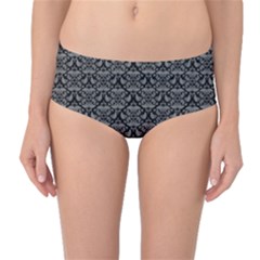 Silver Damask With Black Background Mid-waist Bikini Bottoms