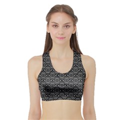 Silver Damask With Black Background Women s Sports Bra With Border