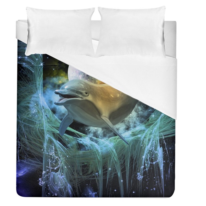 Funny Dolphin In The Universe Duvet Cover Single Side (Full/Queen Size)