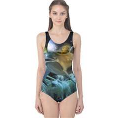 Funny Dolphin In The Universe Women s One Piece Swimsuits