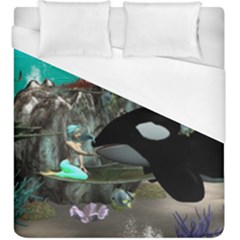 Cute Mermaid Playing With Orca Duvet Cover Single Side (kingsize)