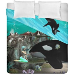 Cute Mermaid Playing With Orca Duvet Cover (double Size)