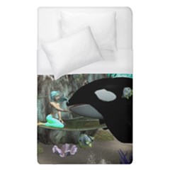 Cute Mermaid Playing With Orca Duvet Cover Single Side (single Size)