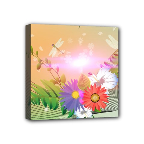 Wonderful Colorful Flowers With Dragonflies Mini Canvas 4  X 4 