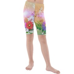 Wonderful Colorful Flowers With Dragonflies Kid s Swimwear