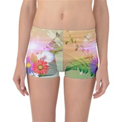 Wonderful Colorful Flowers With Dragonflies Reversible Boyleg Bikini Bottoms