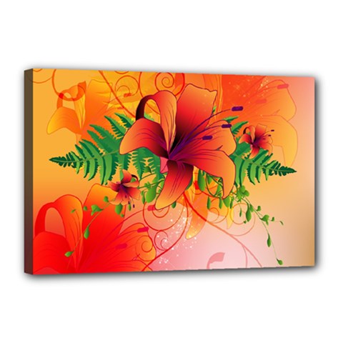 Awesome Red Flowers With Leaves Canvas 18  X 12 