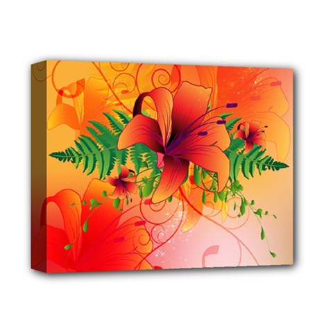 Awesome Red Flowers With Leaves Deluxe Canvas 14  X 11 