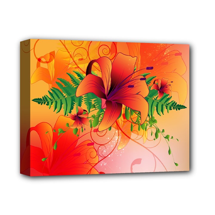 Awesome Red Flowers With Leaves Deluxe Canvas 14  x 11 