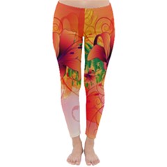 Awesome Red Flowers With Leaves Winter Leggings