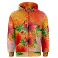 Awesome Red Flowers With Leaves Men s Zipper Hoodies