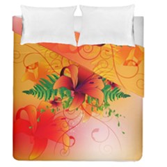 Awesome Red Flowers With Leaves Duvet Cover (full/queen Size)