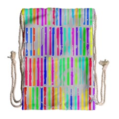 Colorful Vintage Stripes Large Drawstring Bag by LalyLauraFLM