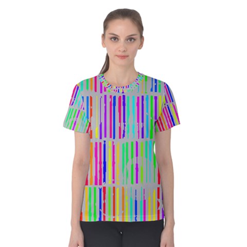 Colorful Vintage Stripes Women s Cotton Tee by LalyLauraFLM