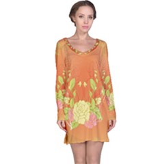 Beautiful Flowers In Soft Colors Long Sleeve Nightdresses