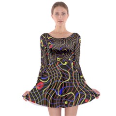 Ribbon Chaos 2 Black  Long Sleeve Skater Dress