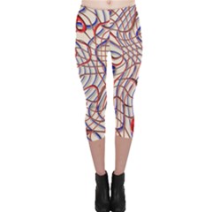 Ribbon Chaos 2 Red Blue Capri Leggings