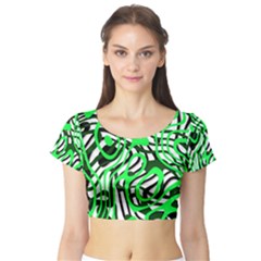 Ribbon Chaos Green Short Sleeve Crop Top