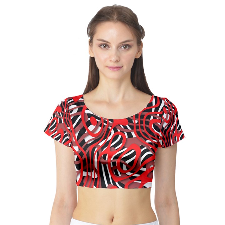 Ribbon Chaos Red Short Sleeve Crop Top