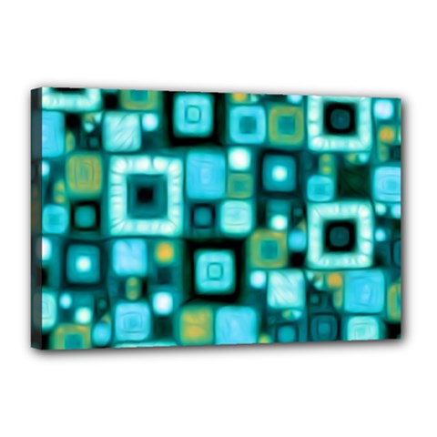 Teal Squares Canvas 18  X 12 