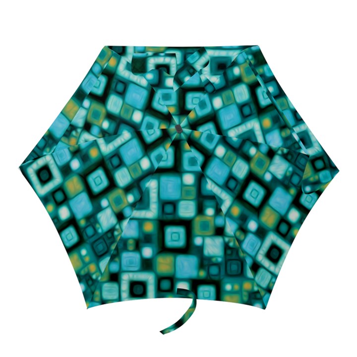 Teal Squares Mini Folding Umbrellas