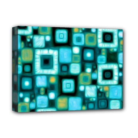 Teal Squares Deluxe Canvas 16  X 12  