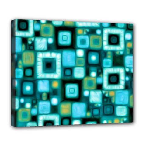 Teal Squares Deluxe Canvas 24  X 20  