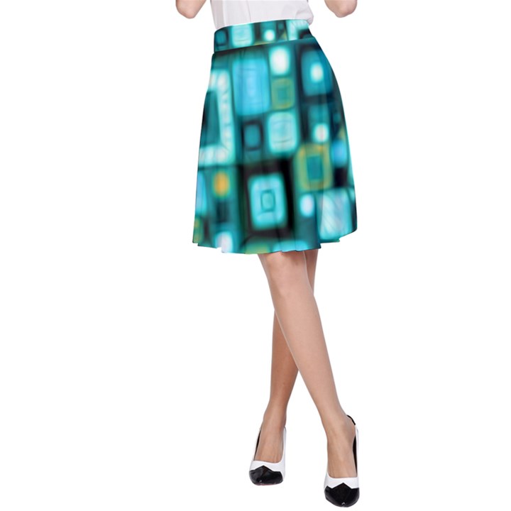 Teal Squares A-Line Skirts