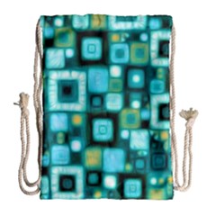 Teal Squares Drawstring Bag (large)