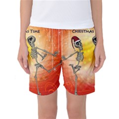 Dancing For Christmas, Funny Skeletons Women s Basketball Shorts by FantasyWorld7