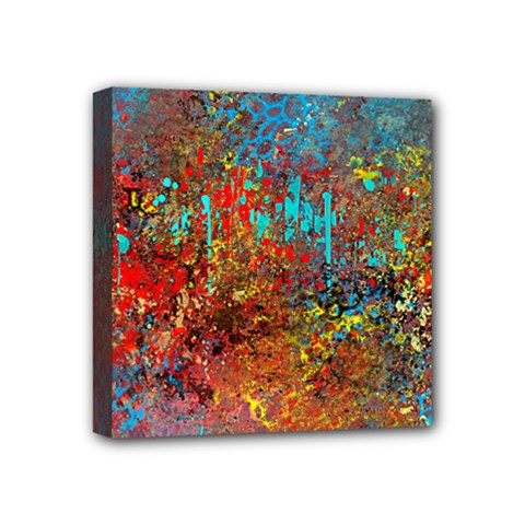 Abstract In Red, Turquoise, And Yellow Mini Canvas 4  X 4 