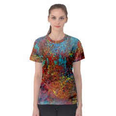 Abstract In Red, Turquoise, And Yellow Women s Sport Mesh Tees