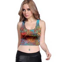 Abstract In Red, Turquoise, And Yellow Racer Back Crop Tops