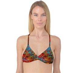 Abstract In Red, Turquoise, And Yellow Reversible Tri Bikini Tops