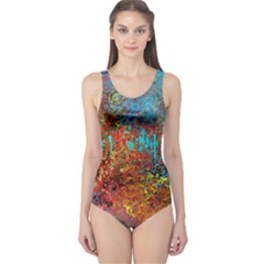 Abstract In Red, Turquoise, And Yellow Women s One Piece Swimsuits