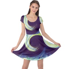 Abstract Ocean Waves Cap Sleeve Dresses